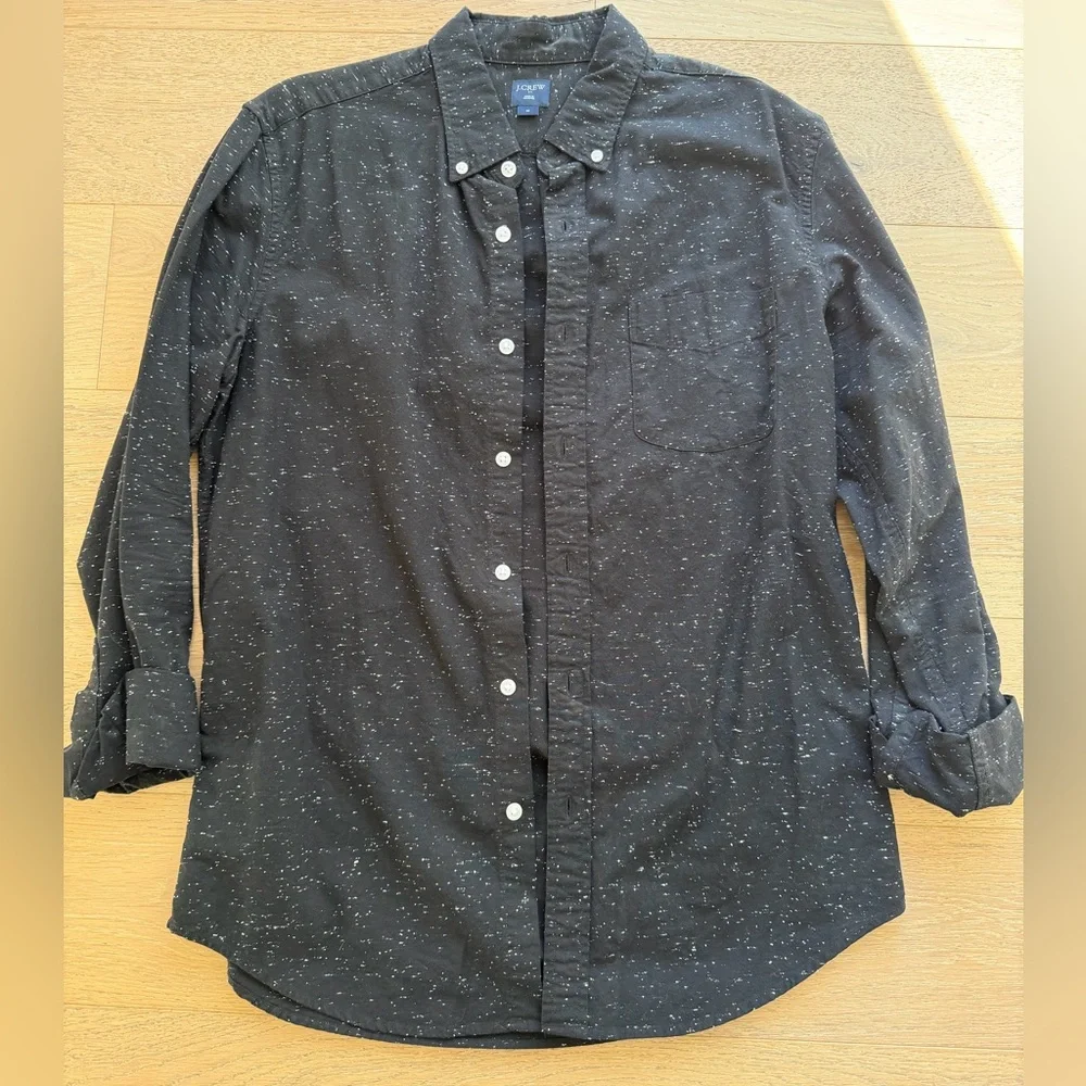 J.Crew Men’s Black Speckled Button-Down Shirt Medium Cotton Casual